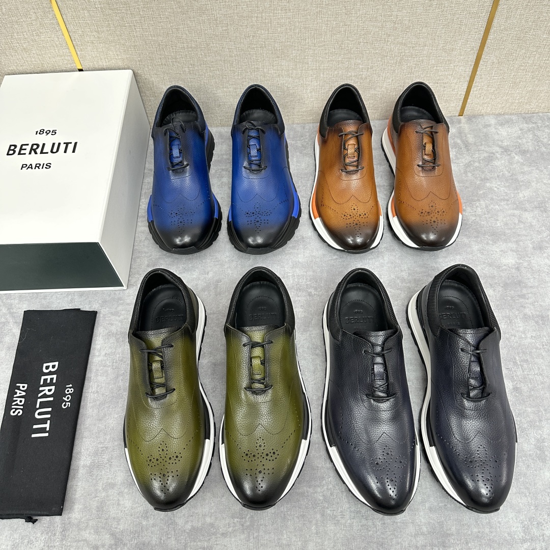 💋💍Berlut* 布鲁提 升级版第四代私模大底 Fast Track皮革运动鞋 官方 15,800