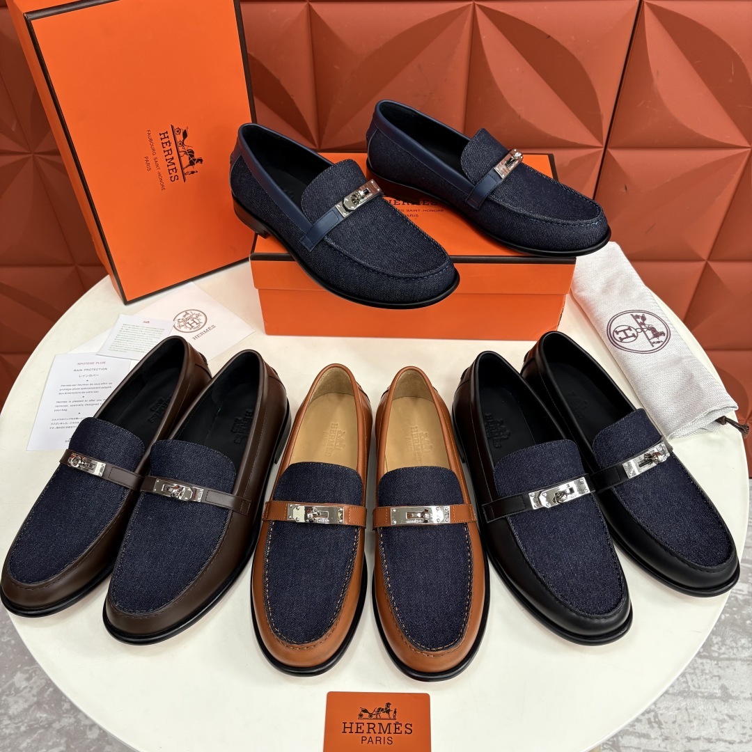 💋💍 H家 爱马-仕 Herme* 新品Destin 牛仔乐福鞋 官方 14,400 新款男士