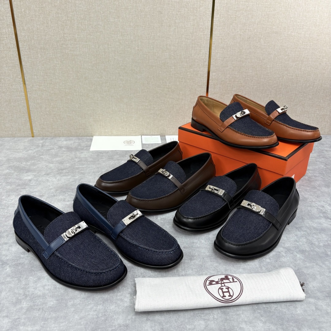 💋💍 H家 爱马-仕 Herme* 新品Destin 牛仔乐福鞋 官方 14,400 新款男士