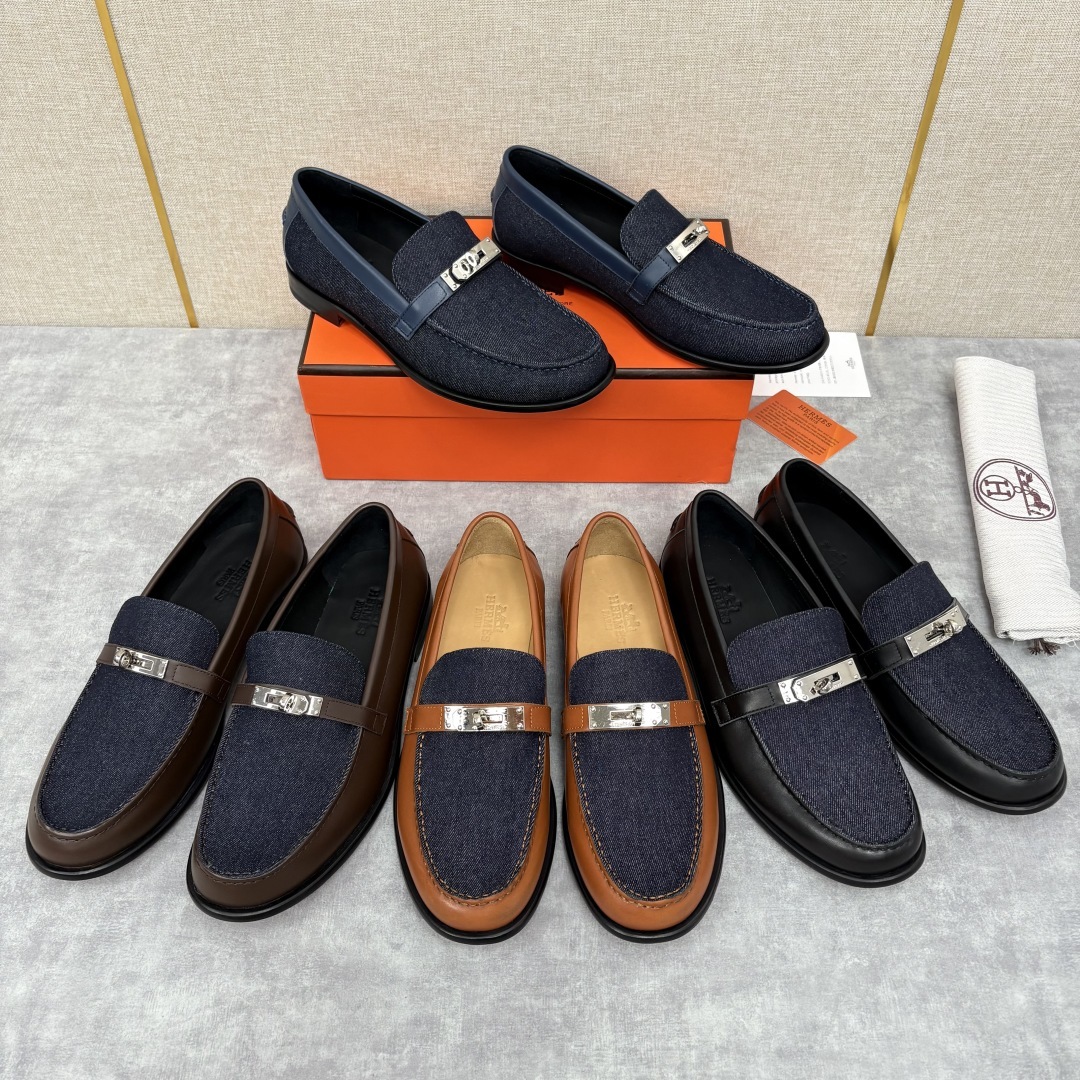 💋💍 H家 爱马-仕 Herme* 新品Destin 牛仔乐福鞋 官方 14,400 新款男士