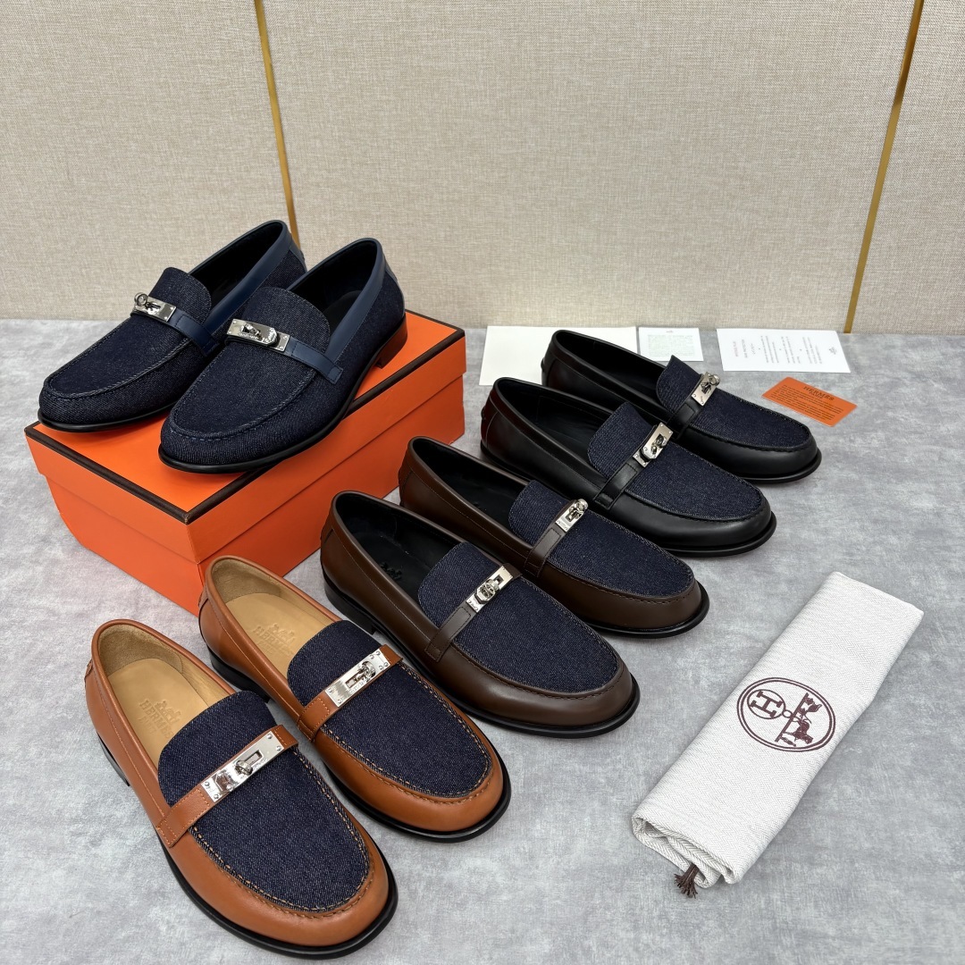 💋💍 H家 爱马-仕 Herme* 新品Destin 牛仔乐福鞋 官方 14,400 新款男士