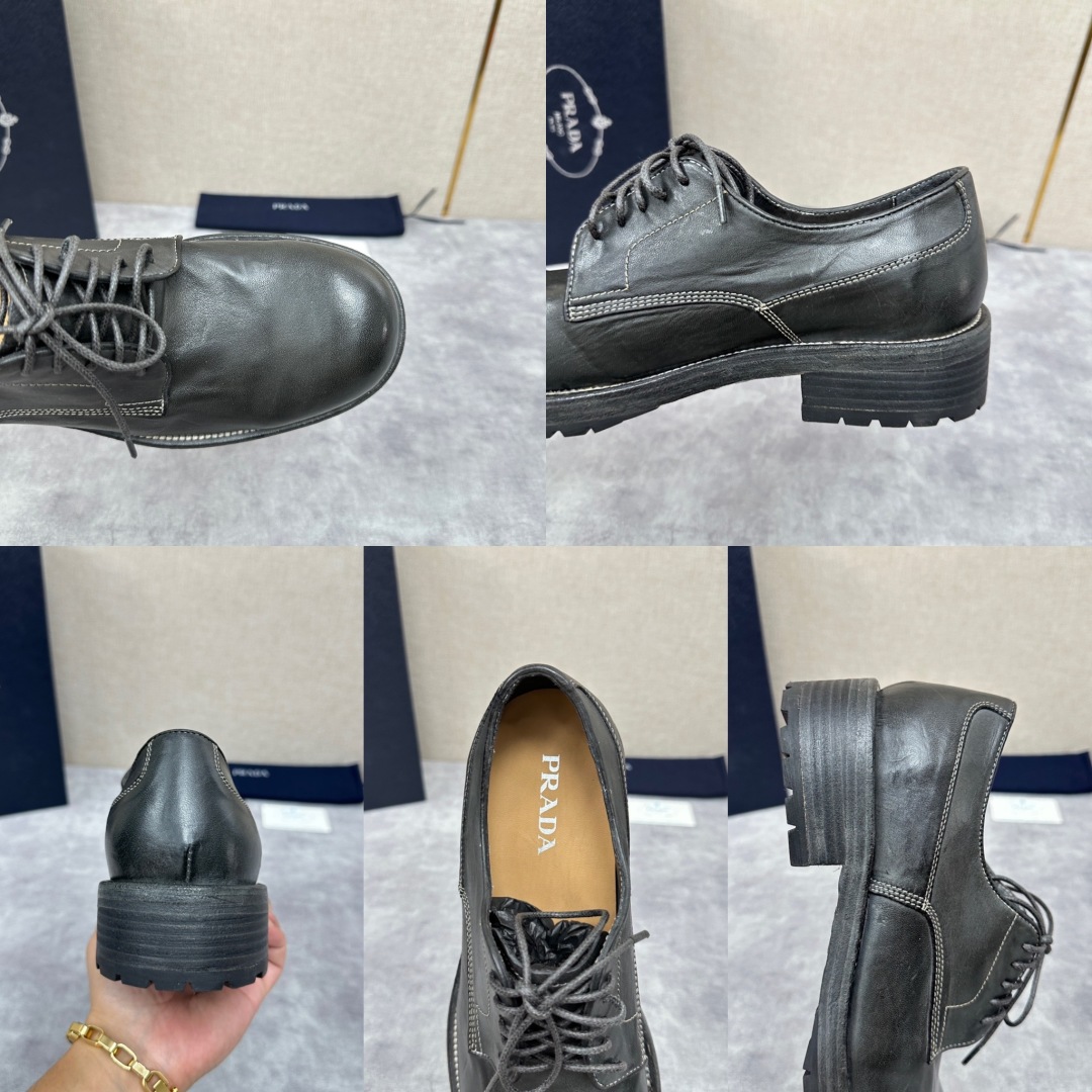 💋💍p家新品  Prad*男士正装👔鞋皮鞋  固特异工艺  采用进口小牛皮材质水洗 .做旧风格更新男士品