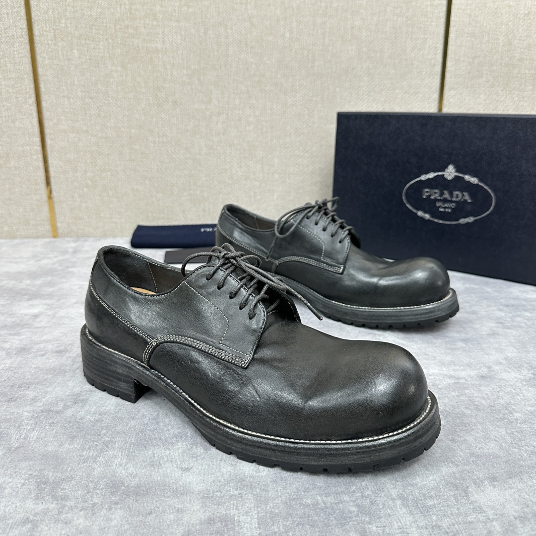 💋💍p家新品  Prad*男士正装👔鞋皮鞋  固特异工艺  采用进口小牛皮材质水洗 .做旧风格更新男士品
