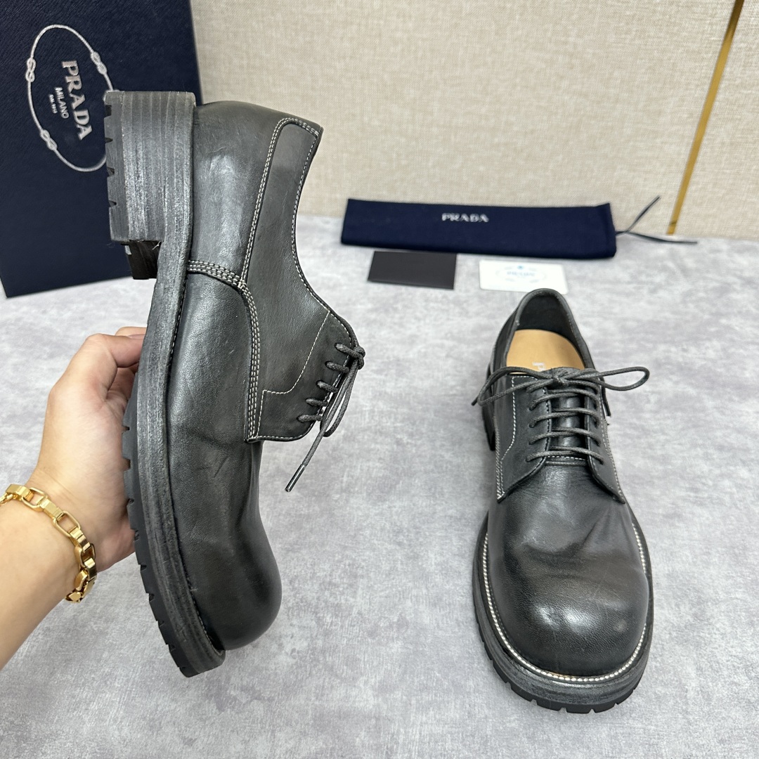 💋💍p家新品  Prad*男士正装👔鞋皮鞋  固特异工艺  采用进口小牛皮材质水洗 .做旧风格更新男士品