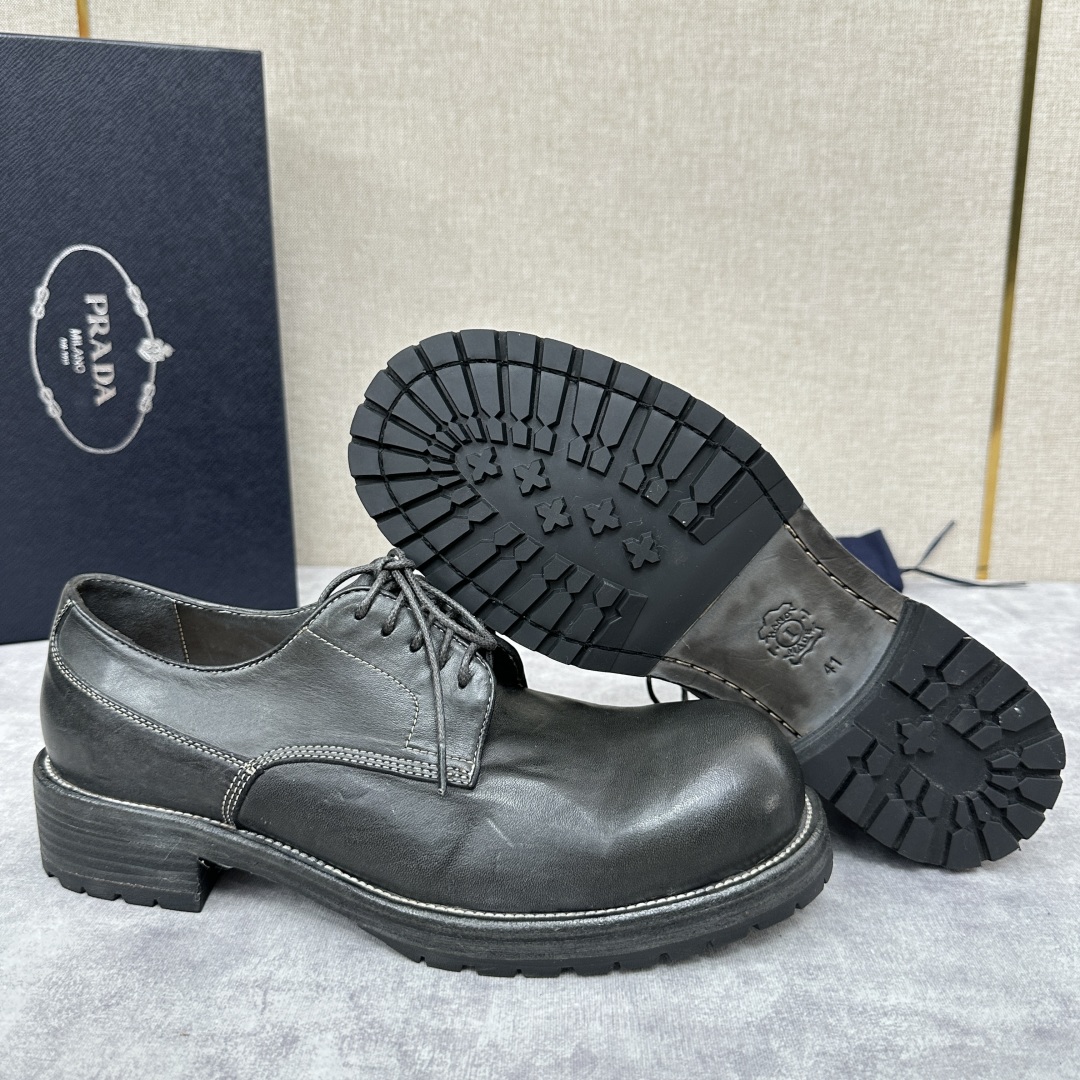 💋💍p家新品  Prad*男士正装👔鞋皮鞋  固特异工艺  采用进口小牛皮材质水洗 .做旧风格更新男士品