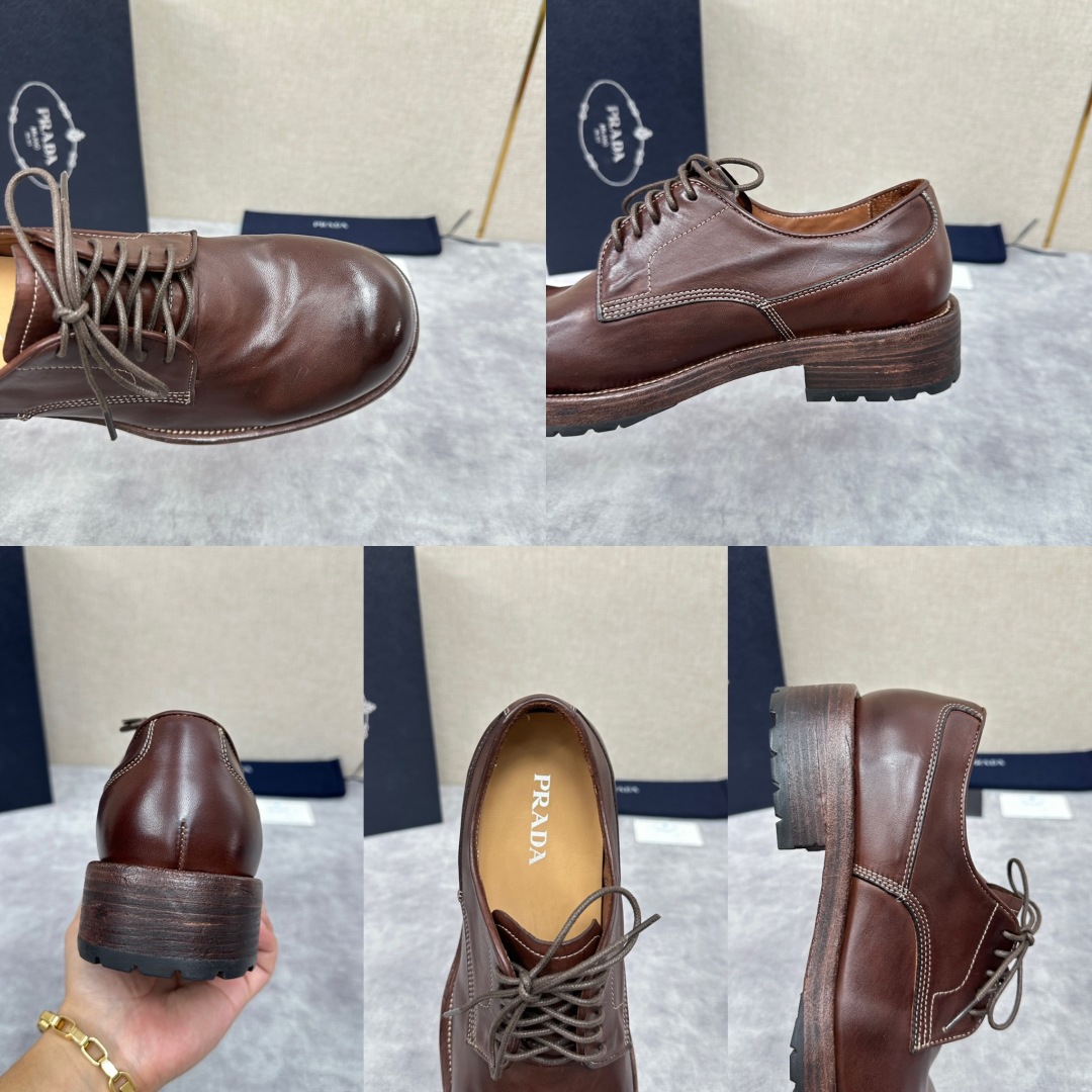 💋💍p家新品  Prad*男士正装👔鞋皮鞋  固特异工艺  采用进口小牛皮材质水洗 .做旧风格更新男士品