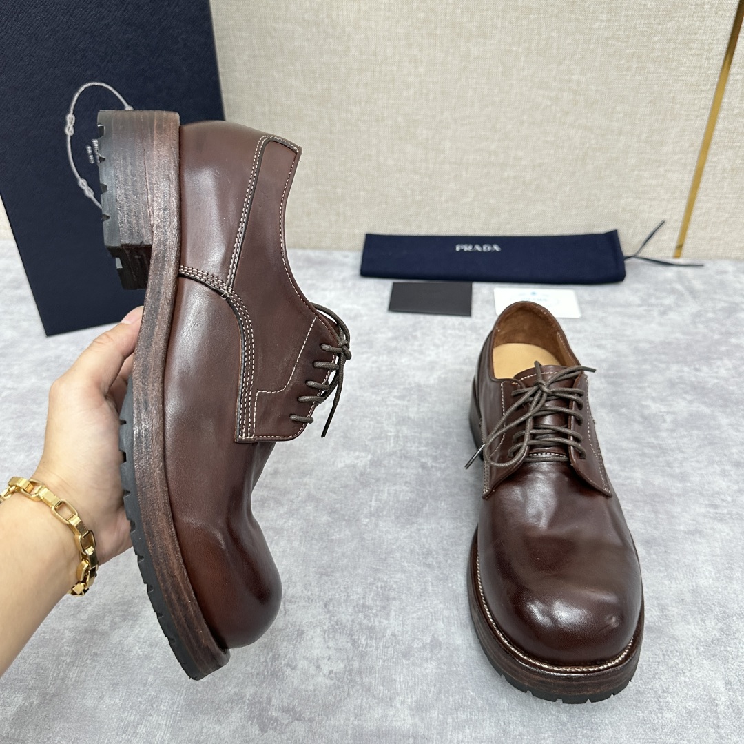 💋💍p家新品  Prad*男士正装👔鞋皮鞋  固特异工艺  采用进口小牛皮材质水洗 .做旧风格更新男士品
