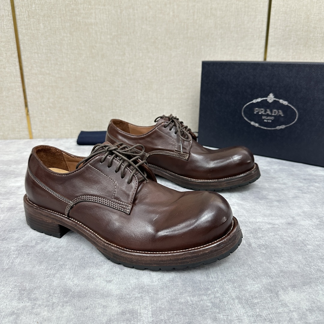 💋💍p家新品  Prad*男士正装👔鞋皮鞋  固特异工艺  采用进口小牛皮材质水洗 .做旧风格更新男士品