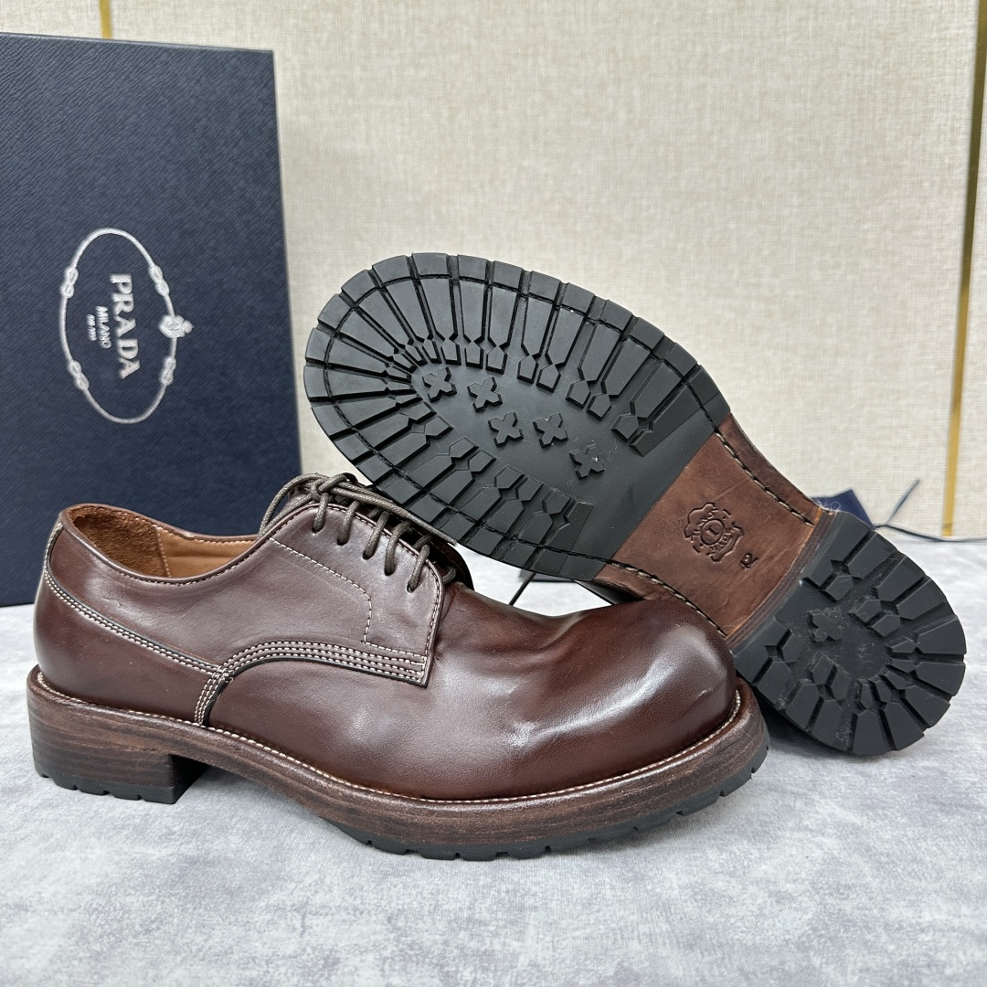 💋💍p家新品  Prad*男士正装👔鞋皮鞋  固特异工艺  采用进口小牛皮材质水洗 .做旧风格更新男士品