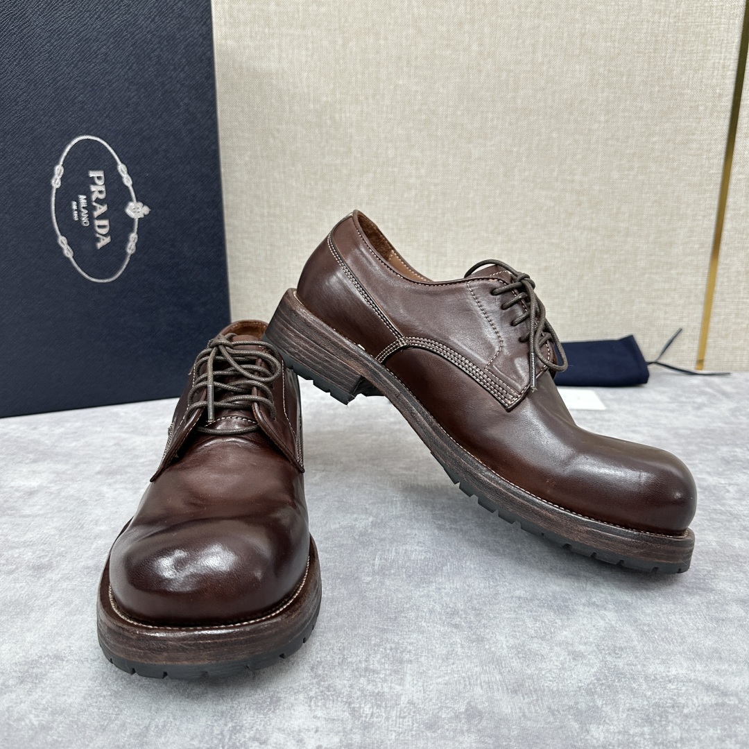 💋💍p家新品  Prad*男士正装👔鞋皮鞋  固特异工艺  采用进口小牛皮材质水洗 .做旧风格更新男士品