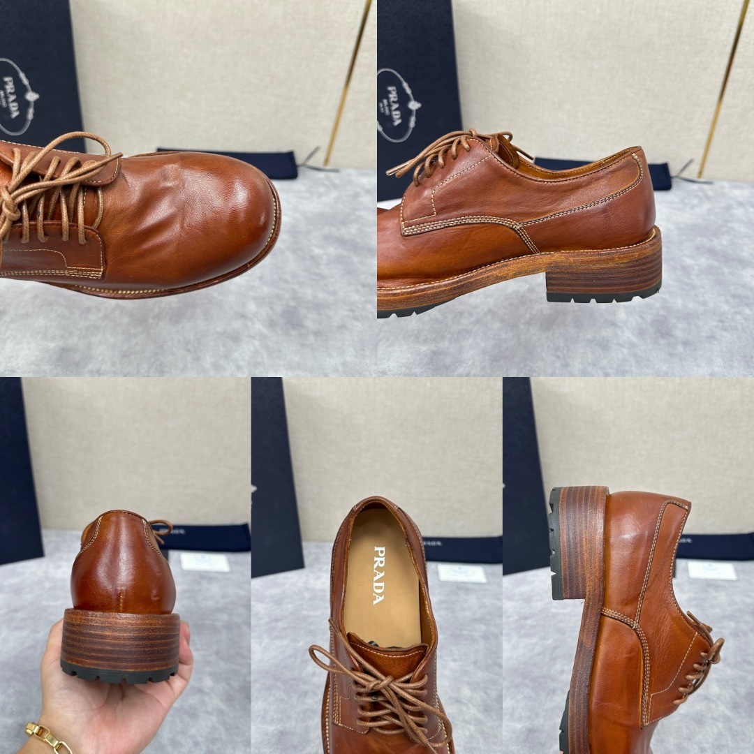 💋💍p家新品 Prad*男士正装👔鞋皮鞋 固特异工艺 采用进口小牛皮材质水洗 .做旧风格更新男士品