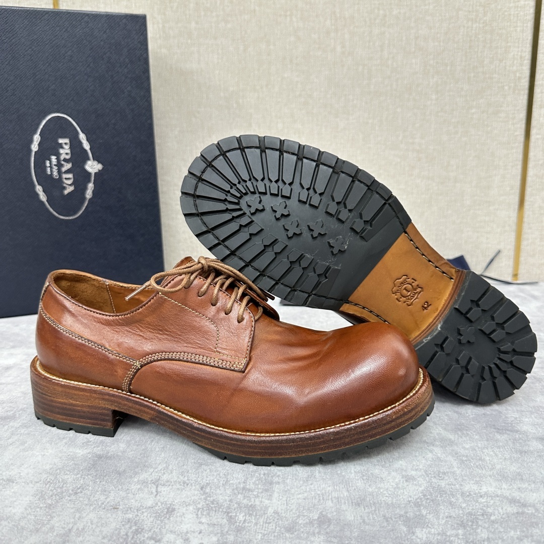💋💍p家新品 Prad*男士正装👔鞋皮鞋 固特异工艺 采用进口小牛皮材质水洗 .做旧风格更新男士品