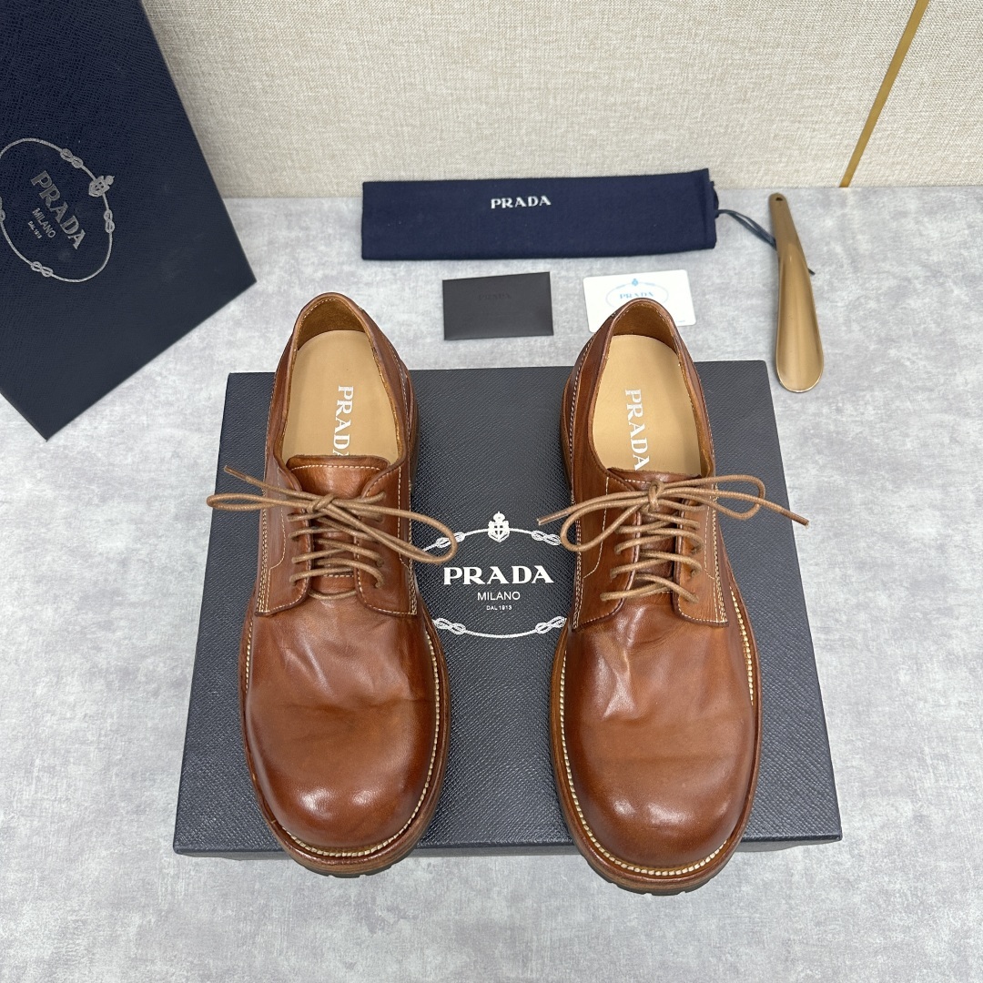 💋💍p家新品 Prad*男士正装👔鞋皮鞋 固特异工艺 采用进口小牛皮材质水洗 .做旧风格更新男士品