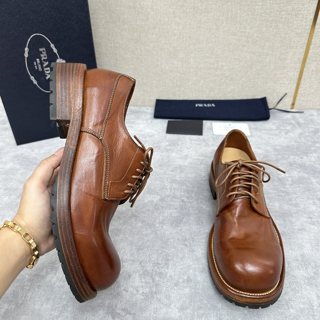 💋💍p家新品 Prad*男士正装👔鞋皮鞋 固特异工艺 采用进口小牛皮材质水洗 .做旧风格更新男士品