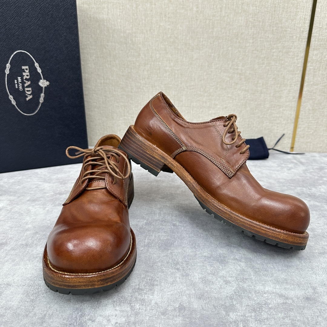 💋💍p家新品 Prad*男士正装👔鞋皮鞋 固特异工艺 采用进口小牛皮材质水洗 .做旧风格更新男士品