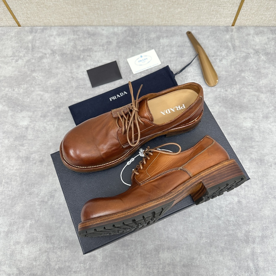 💋💍p家新品 Prad*男士正装👔鞋皮鞋 固特异工艺 采用进口小牛皮材质水洗 .做旧风格更新男士品