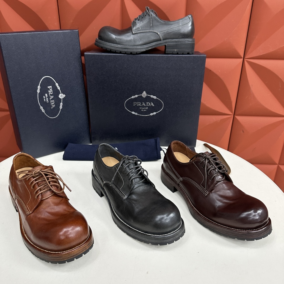 💋💍p家新品  Prad*男士正装👔鞋皮鞋  固特异工艺  采用进口小牛皮材质水洗 .做旧风格更新男士品