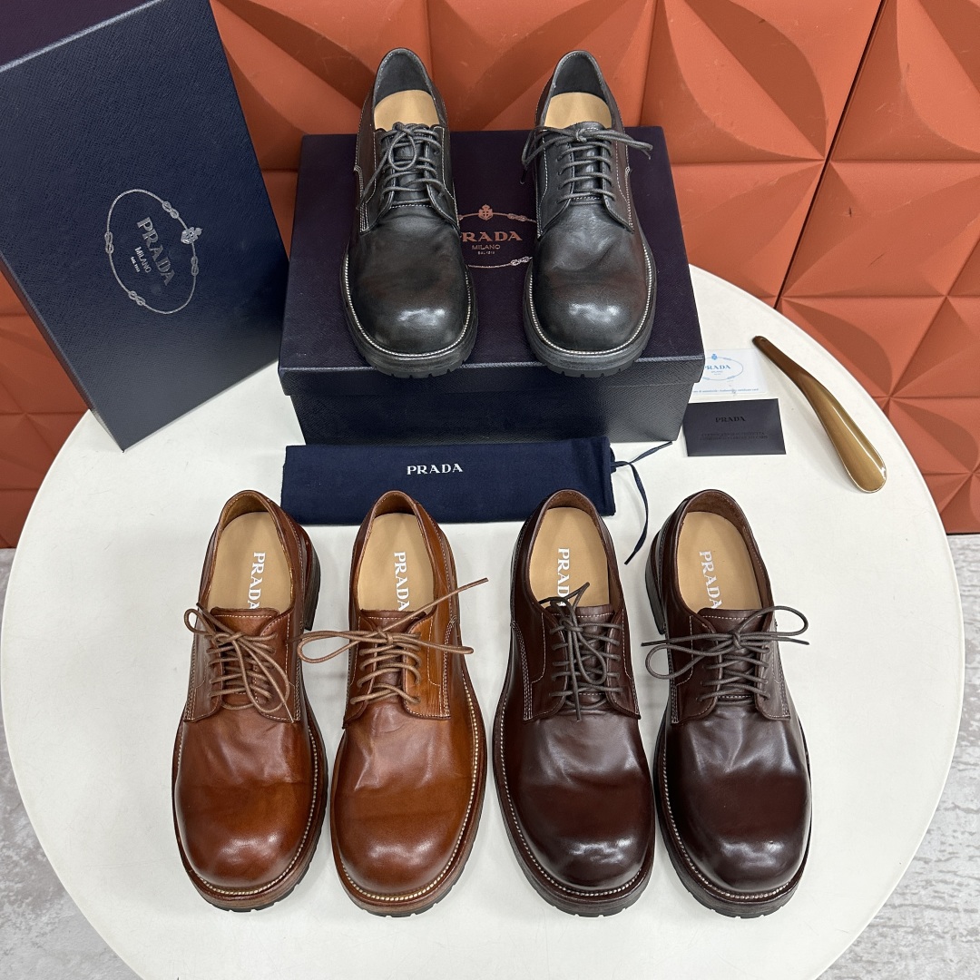 💋💍p家新品  Prad*男士正装👔鞋皮鞋  固特异工艺  采用进口小牛皮材质水洗 .做旧风格更新男士品