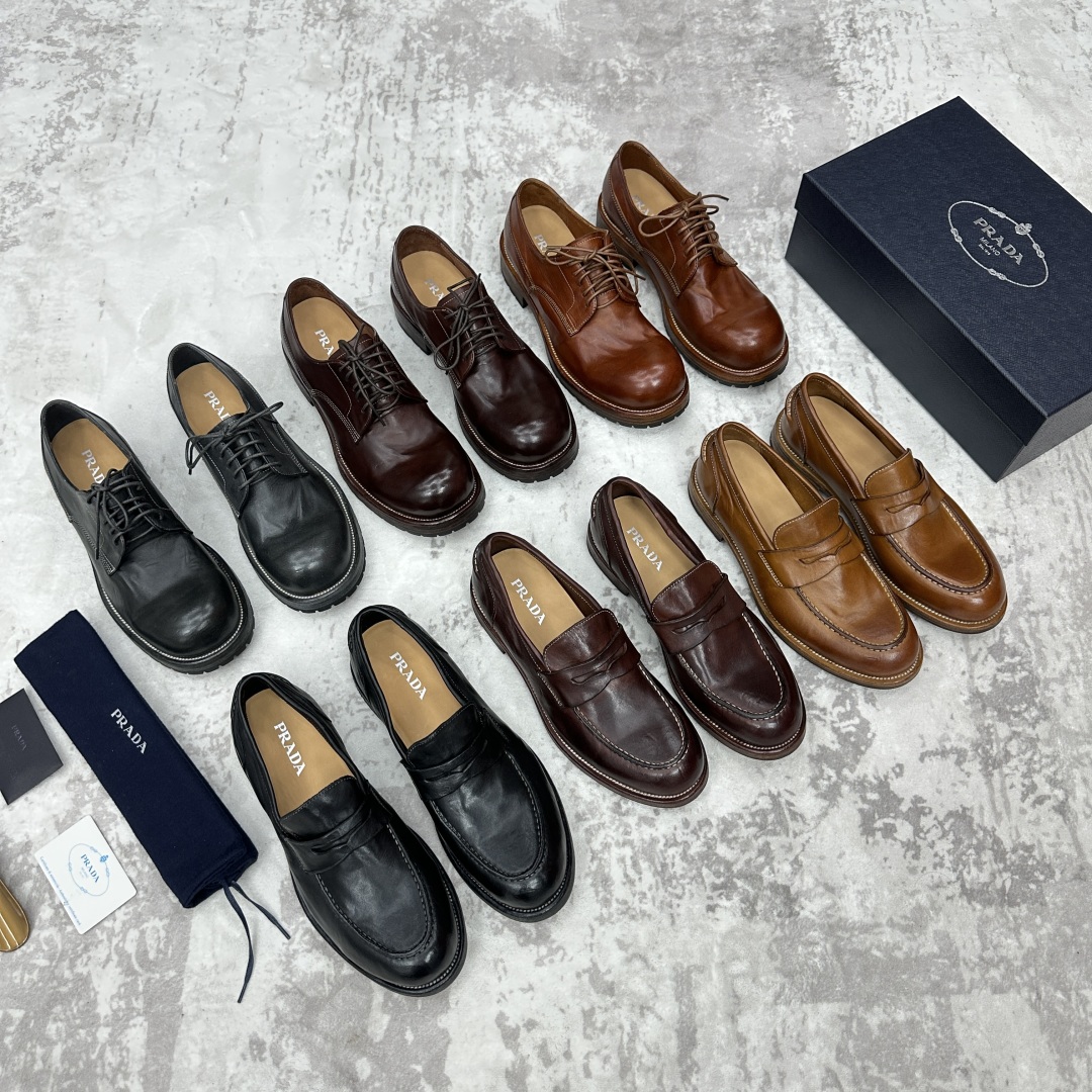 💋💍p家新品  Prad*男士正装👔鞋皮鞋  固特异工艺  采用进口小牛皮材质水洗 .做旧风格更新男士品