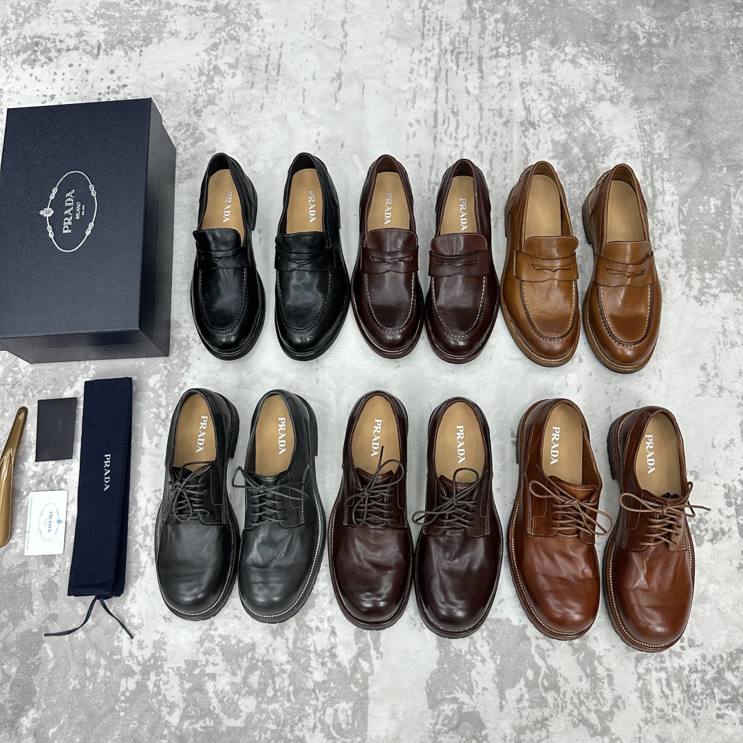 💋💍p家新品  Prad*男士正装👔鞋皮鞋  固特异工艺  采用进口小牛皮材质水洗 .做旧风格更新男士品