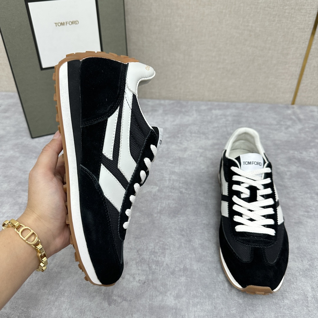 💋💍TF家新品  Tom Fo*d  汤姆-福特  James 反毛牛皮拼接网布面低帮运动鞋 采用多种材