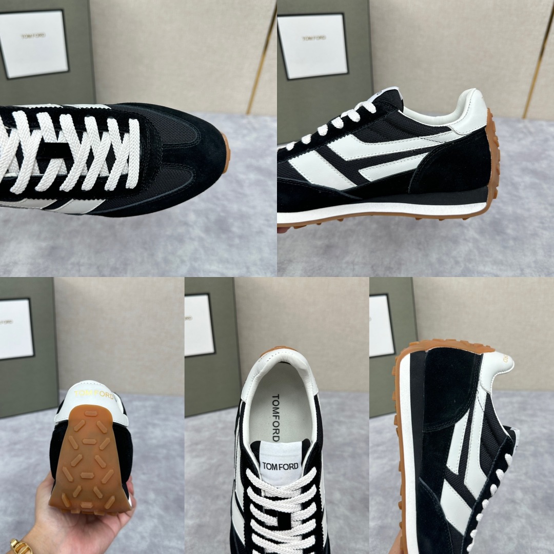 💋💍TF家新品  Tom Fo*d  汤姆-福特  James 反毛牛皮拼接网布面低帮运动鞋 采用多种材