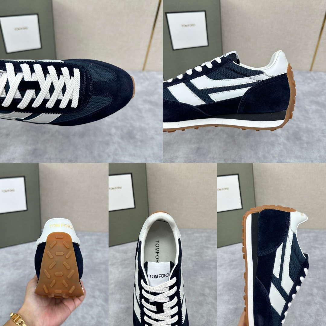 💋💍TF家新品  Tom Fo*d  汤姆-福特  James 反毛牛皮拼接网布面低帮运动鞋 采用多种材