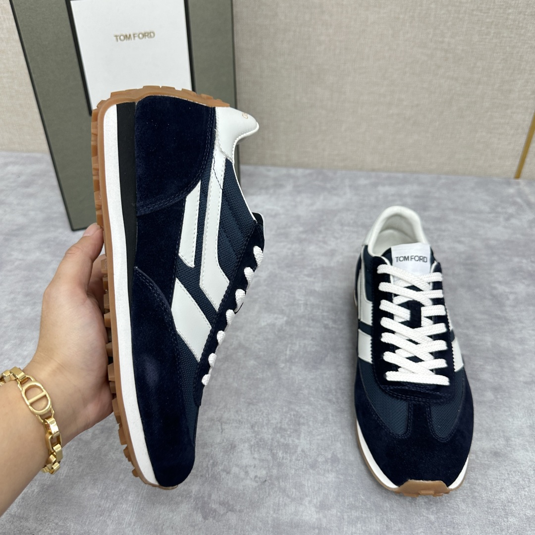 💋💍TF家新品  Tom Fo*d  汤姆-福特  James 反毛牛皮拼接网布面低帮运动鞋 采用多种材