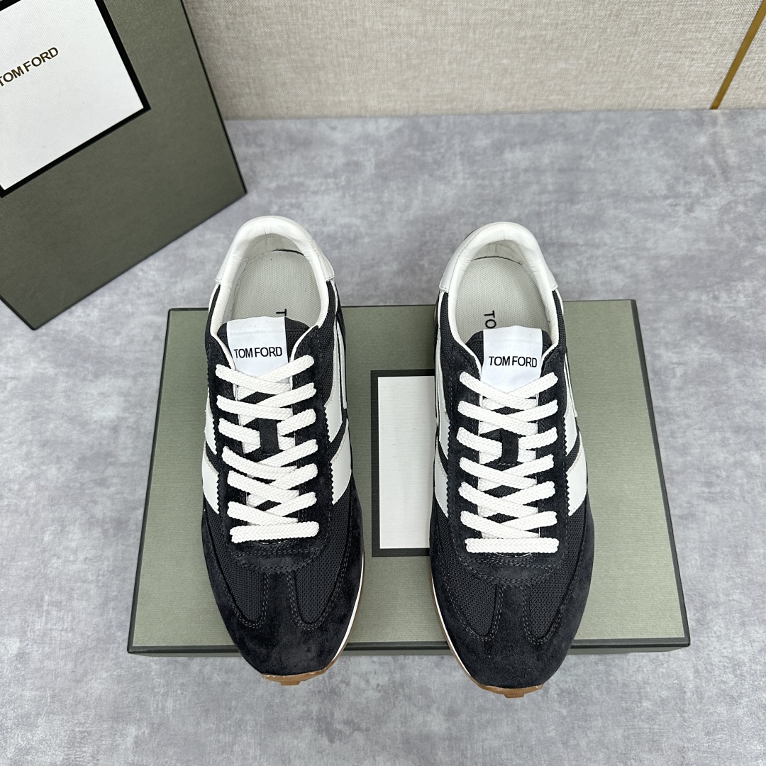 💋💍TF家新品  Tom Fo*d  汤姆-福特  James 反毛牛皮拼接网布面低帮运动鞋 采用多种材