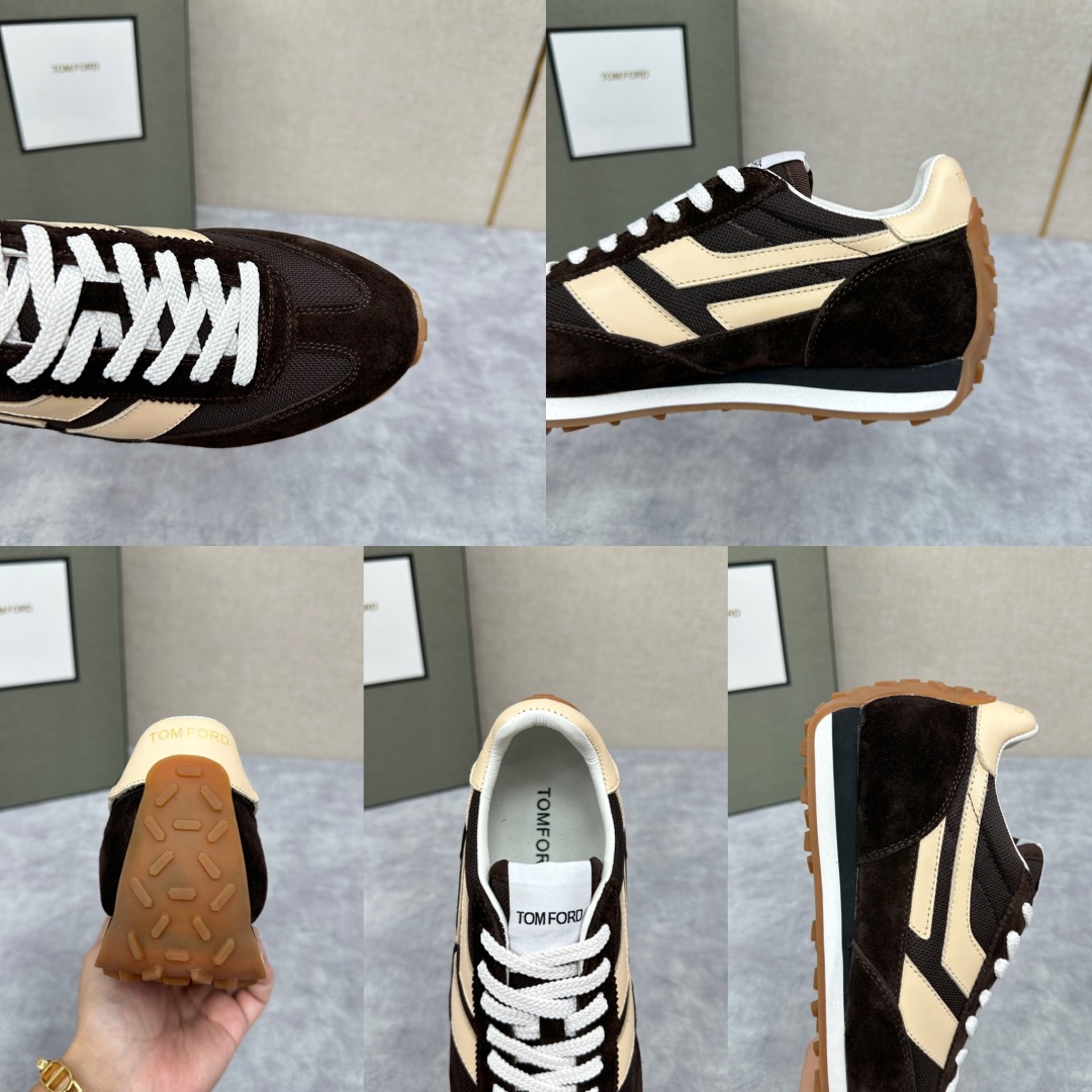 💋💍TF家新品  Tom Fo*d  汤姆-福特  James 反毛牛皮拼接网布面低帮运动鞋 采用多种材
