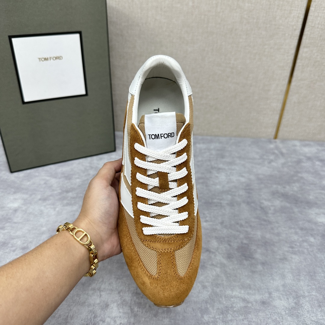 💋💍TF家新品  Tom Fo*d  汤姆-福特  James 反毛牛皮拼接网布面低帮运动鞋 采用多种材