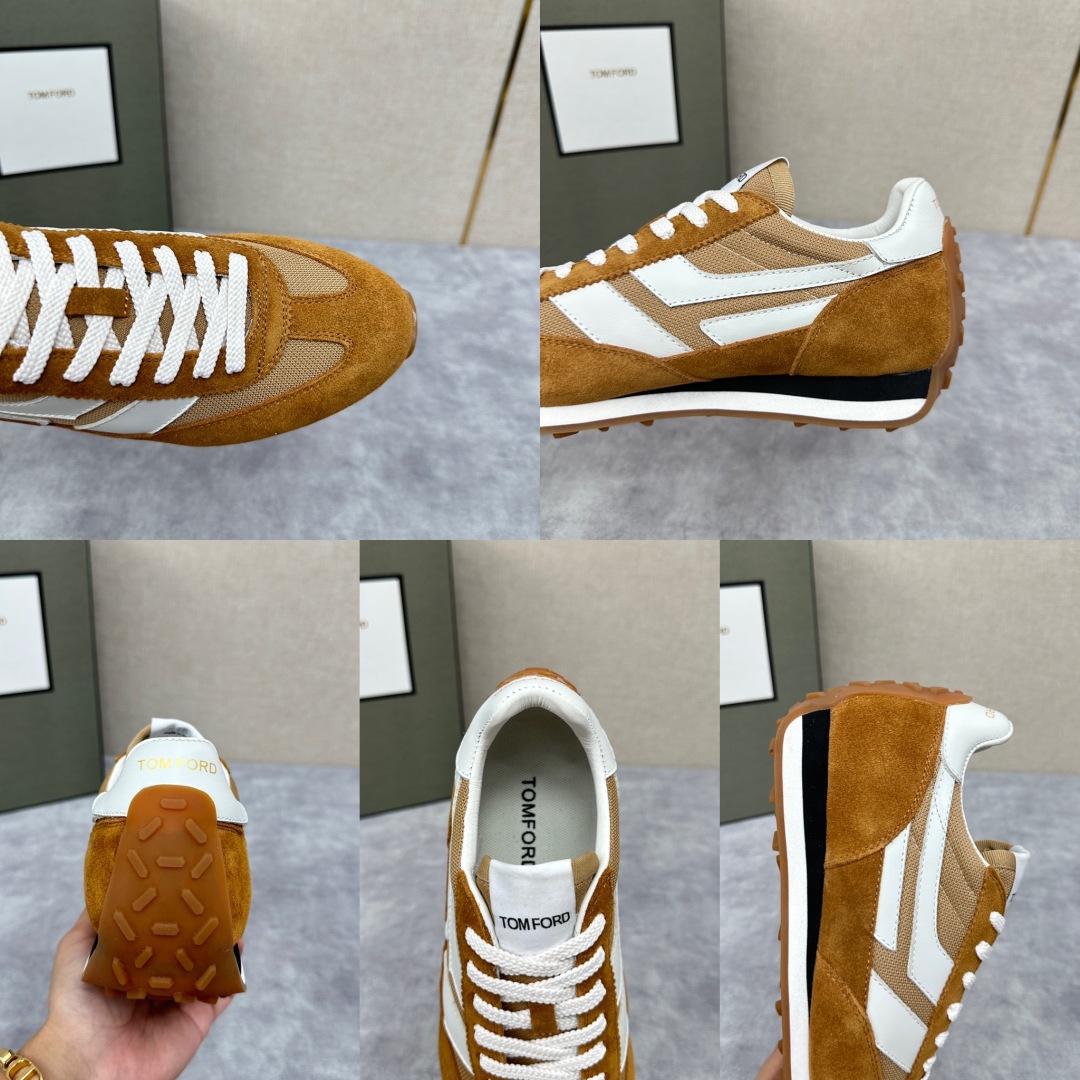 💋💍TF家新品  Tom Fo*d  汤姆-福特  James 反毛牛皮拼接网布面低帮运动鞋 采用多种材
