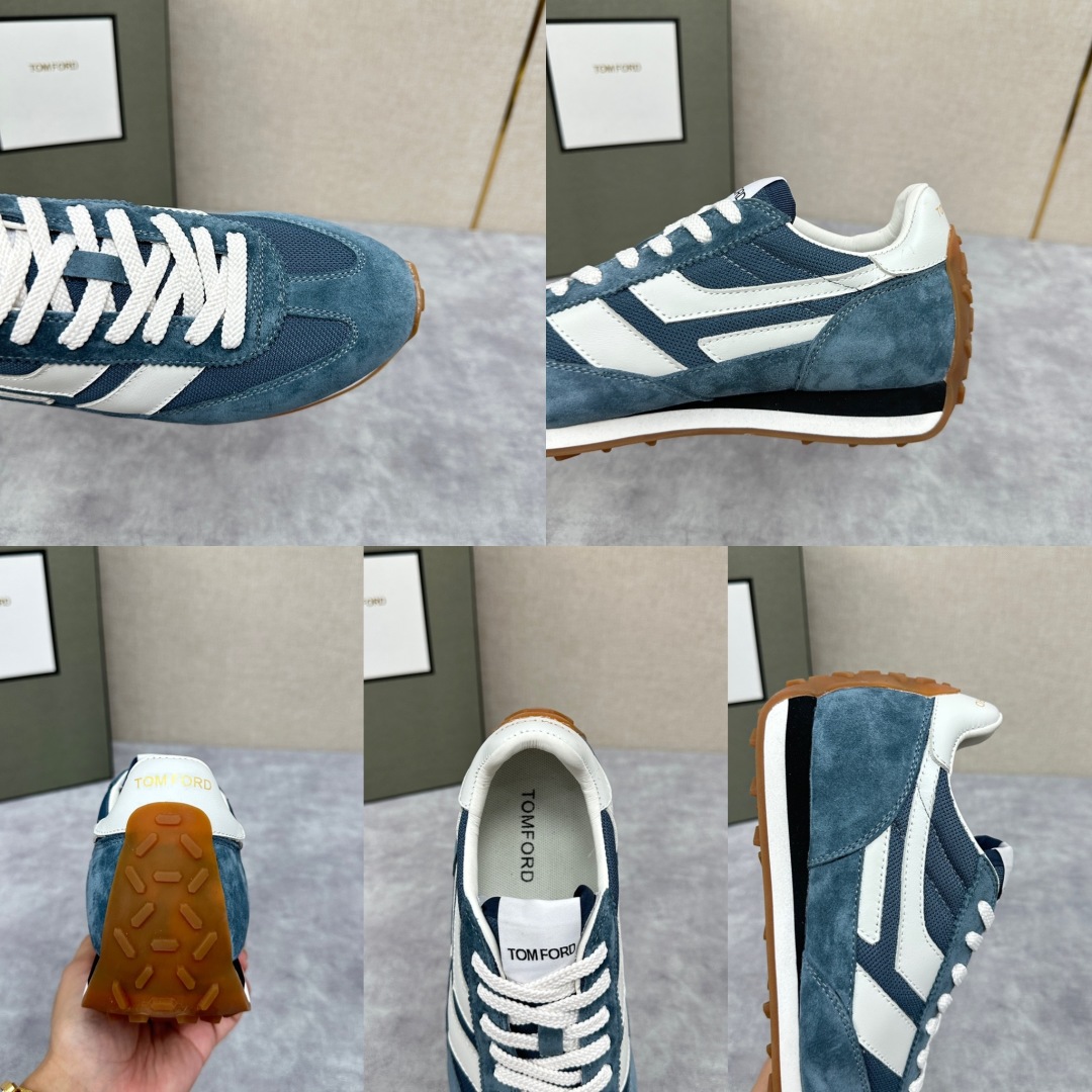 💋💍TF家新品  Tom Fo*d  汤姆-福特  James 反毛牛皮拼接网布面低帮运动鞋 采用多种材