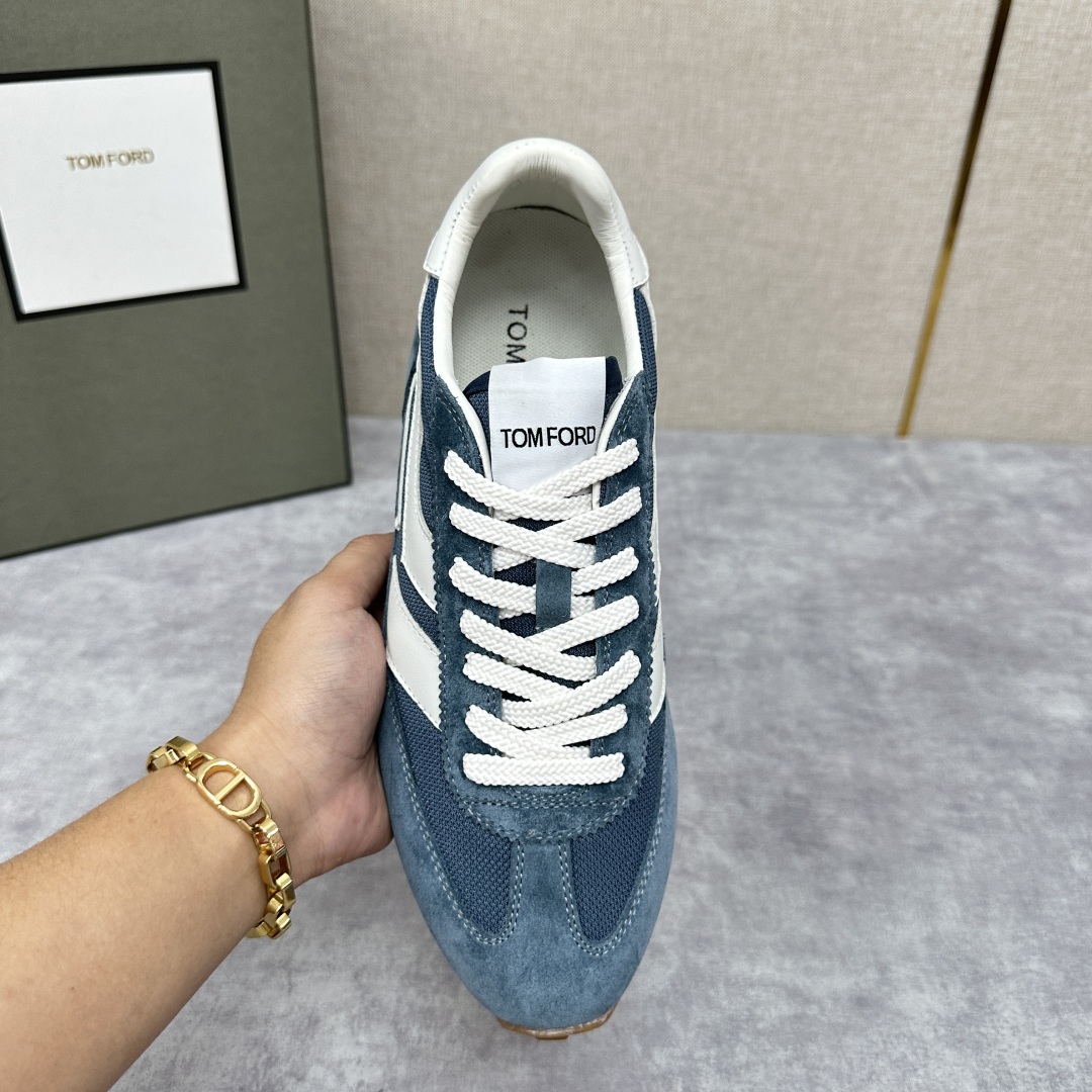 💋💍TF家新品  Tom Fo*d  汤姆-福特  James 反毛牛皮拼接网布面低帮运动鞋 采用多种材