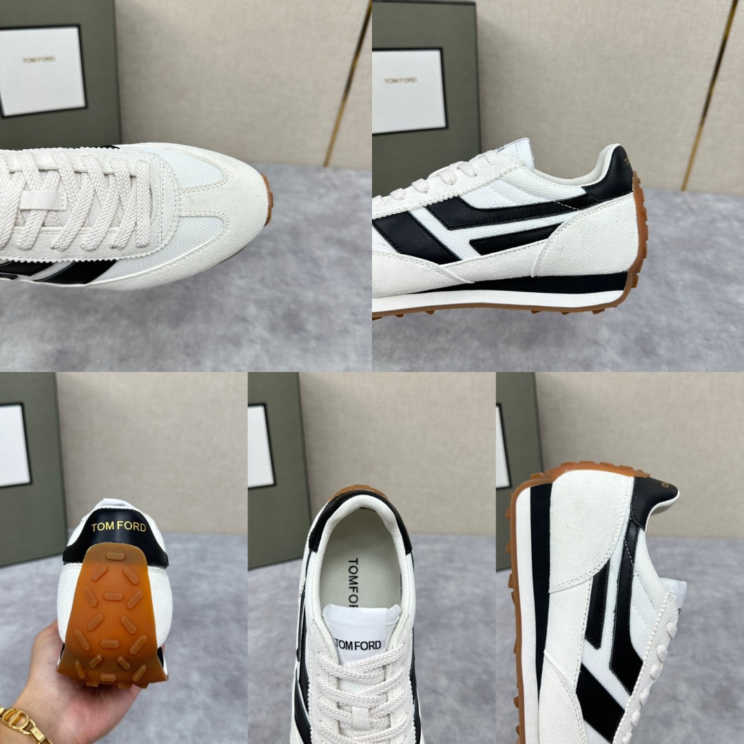 💋💍TF家新品  Tom Fo*d  汤姆-福特  James 反毛牛皮拼接网布面低帮运动鞋 采用多种材