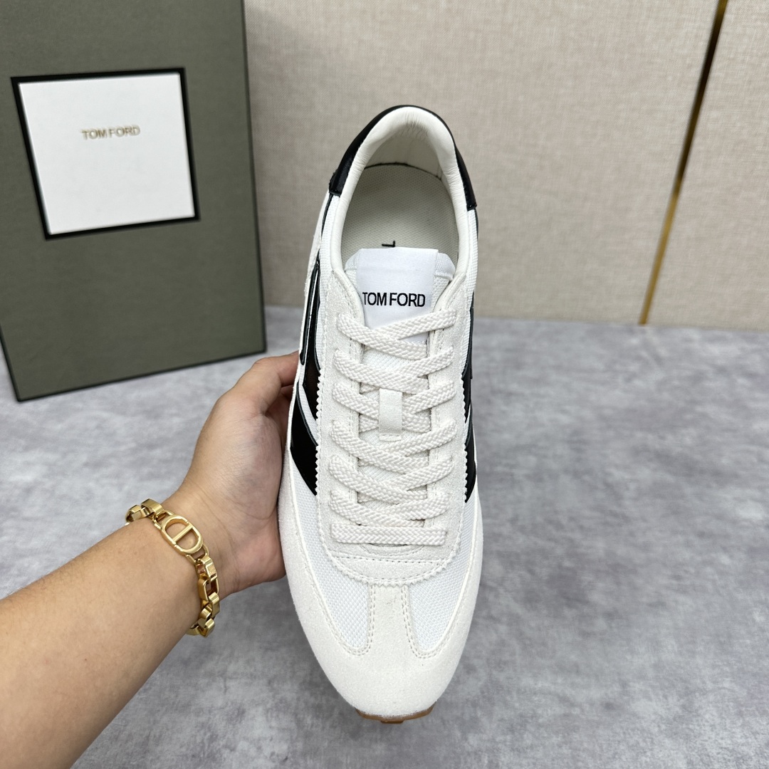 💋💍TF家新品  Tom Fo*d  汤姆-福特  James 反毛牛皮拼接网布面低帮运动鞋 采用多种材