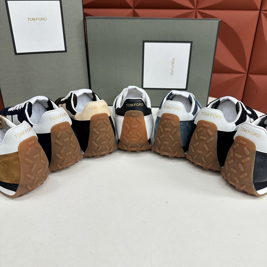 💋💍TF家新品  Tom Fo*d  汤姆-福特  James 反毛牛皮拼接网布面低帮运动鞋 采用多种材