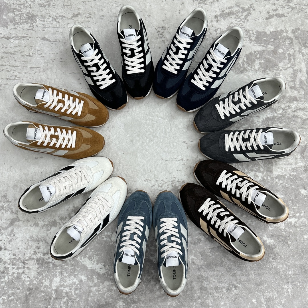 💋💍TF家新品  Tom Fo*d  汤姆-福特  James 反毛牛皮拼接网布面低帮运动鞋 采用多种材