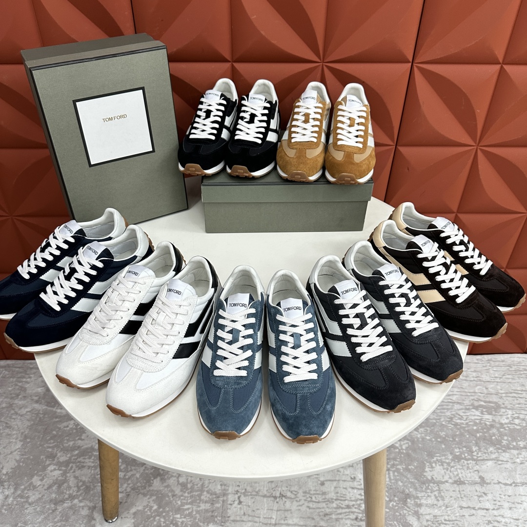 💋💍TF家新品  Tom Fo*d  汤姆-福特  James 反毛牛皮拼接网布面低帮运动鞋 采用多种材