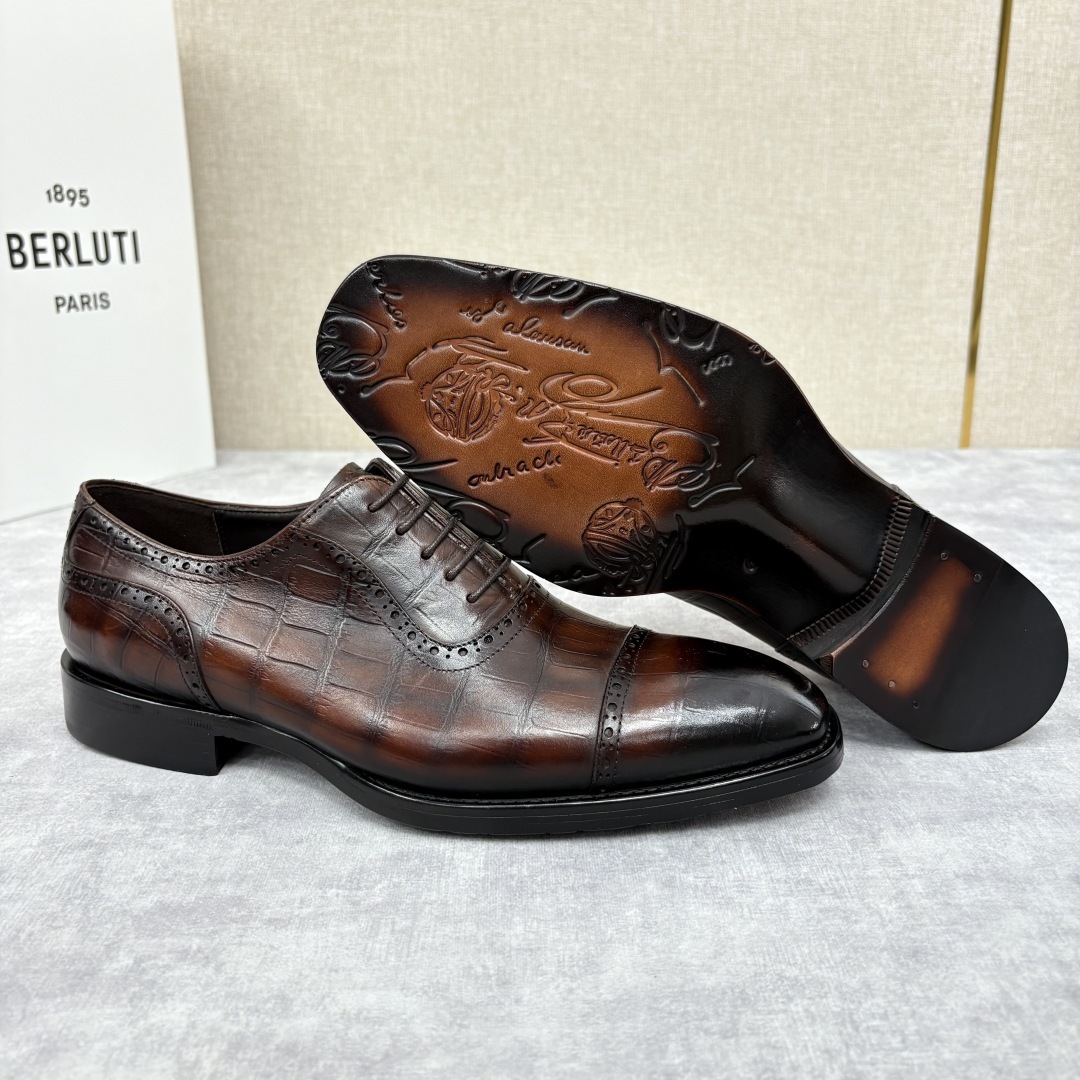 💋 💍 Burlut* 布鲁提 手工擦色牛皮牛津鞋 男 士正装鞋皮鞋👞 此款系带浅口鞋采用进口牛皮/