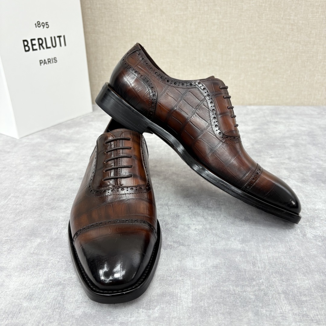 💋 💍 Burlut* 布鲁提 手工擦色牛皮牛津鞋 男 士正装鞋皮鞋👞 此款系带浅口鞋采用进口牛皮/