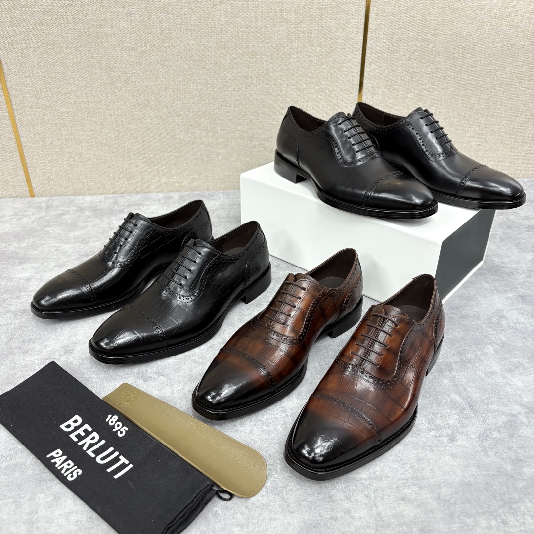💋 💍 Burlut* 布鲁提 手工擦色牛皮牛津鞋 男 士正装鞋皮鞋👞 此款系带浅口鞋采用进口牛皮/