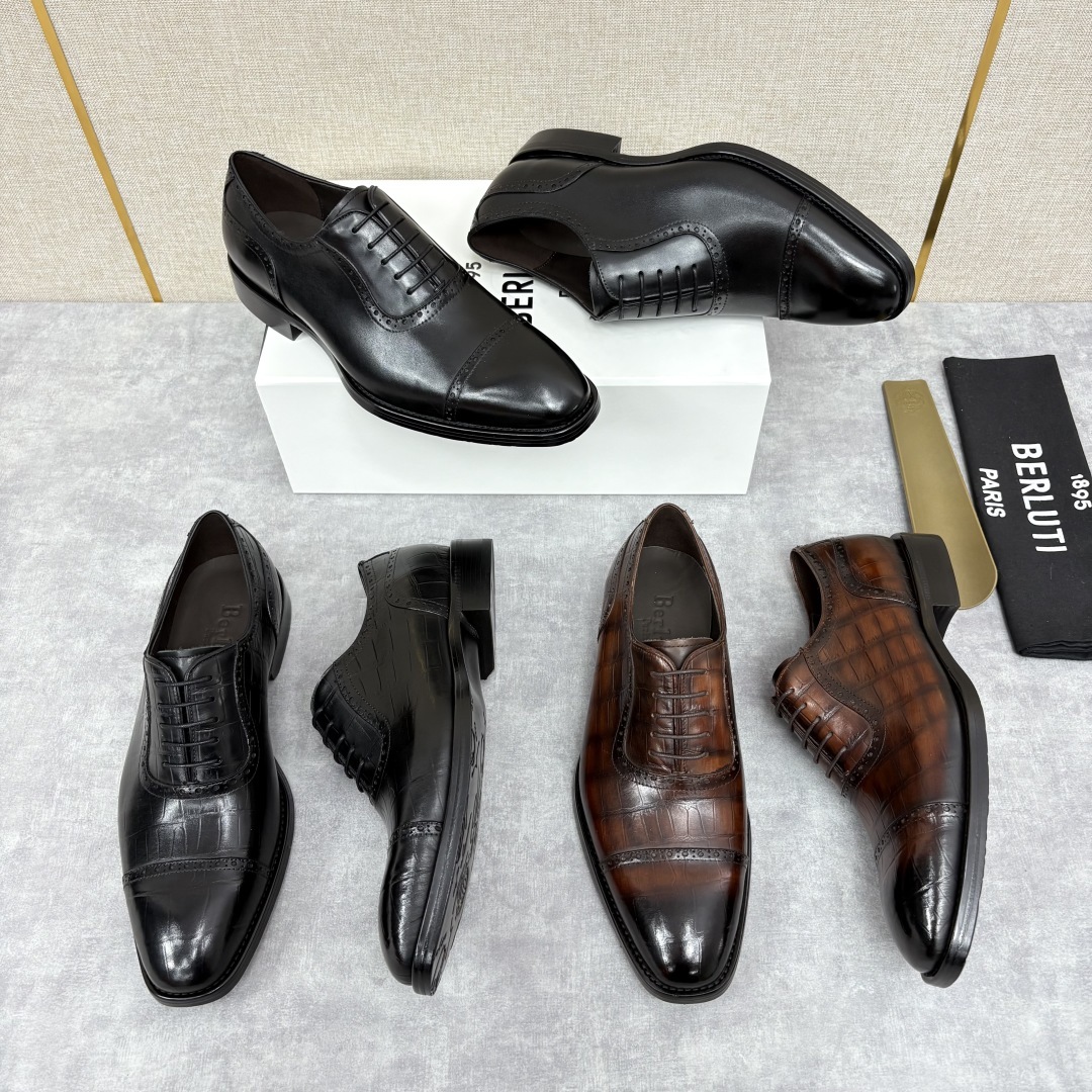 💋 💍 Burlut* 布鲁提 手工擦色牛皮牛津鞋 男 士正装鞋皮鞋👞 此款系带浅口鞋采用进口牛皮/