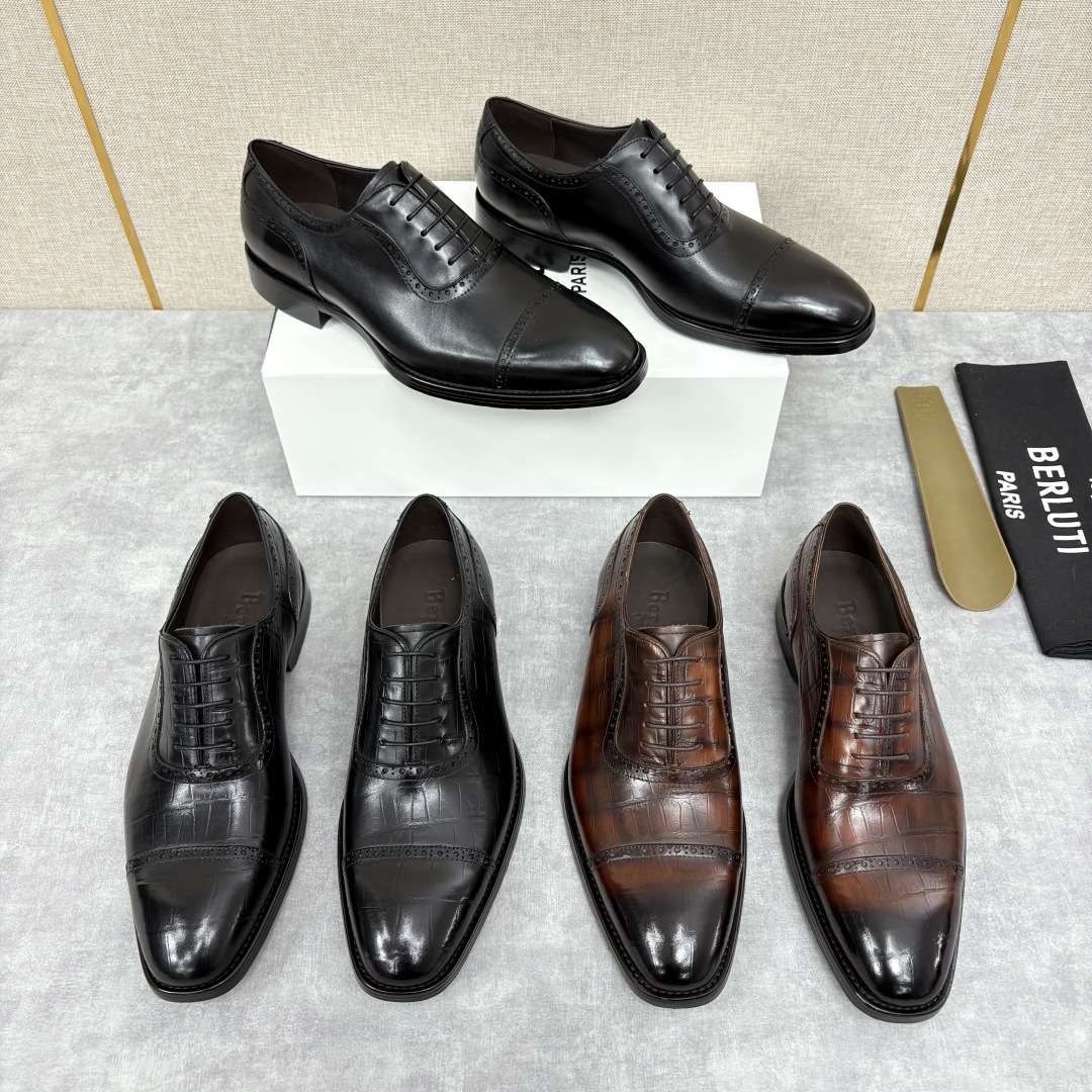 💋 💍 Burlut* 布鲁提 手工擦色牛皮牛津鞋 男 士正装鞋皮鞋👞 此款系带浅口鞋采用进口牛皮/