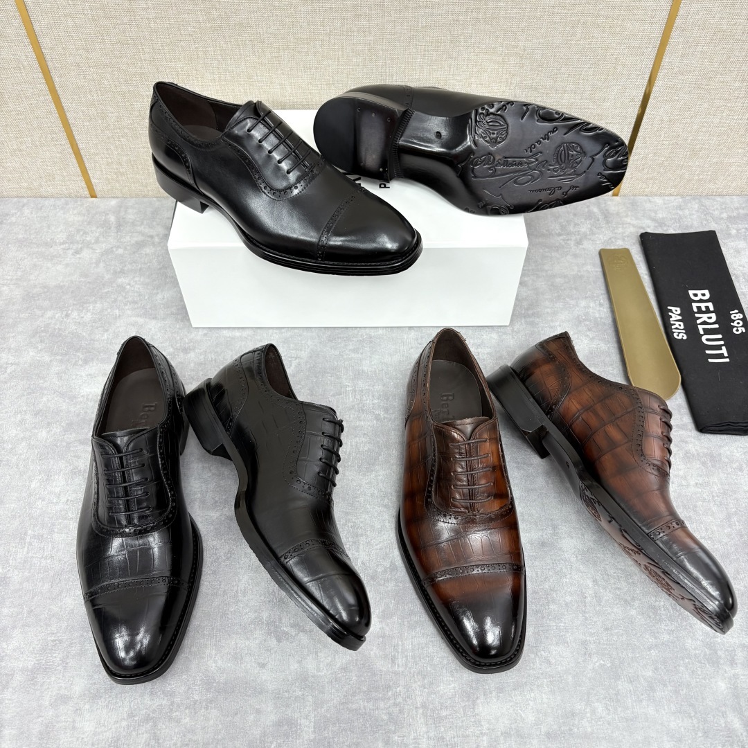 💋 💍 Burlut* 布鲁提 手工擦色牛皮牛津鞋 男 士正装鞋皮鞋👞 此款系带浅口鞋采用进口牛皮/