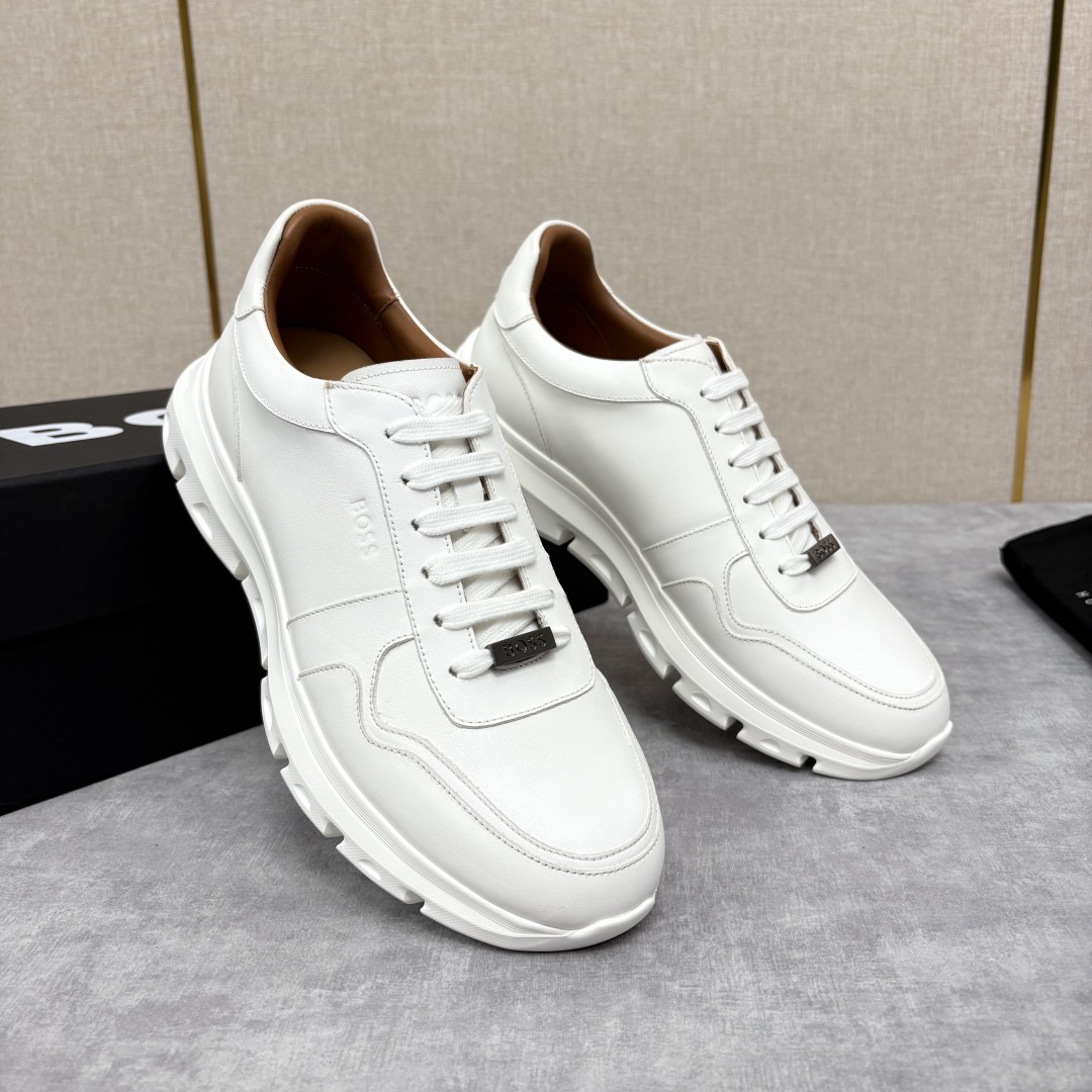 💋💍 HUGO BOSS LEATHER TRAINERS WITH RUBBER OUTSOLE 领