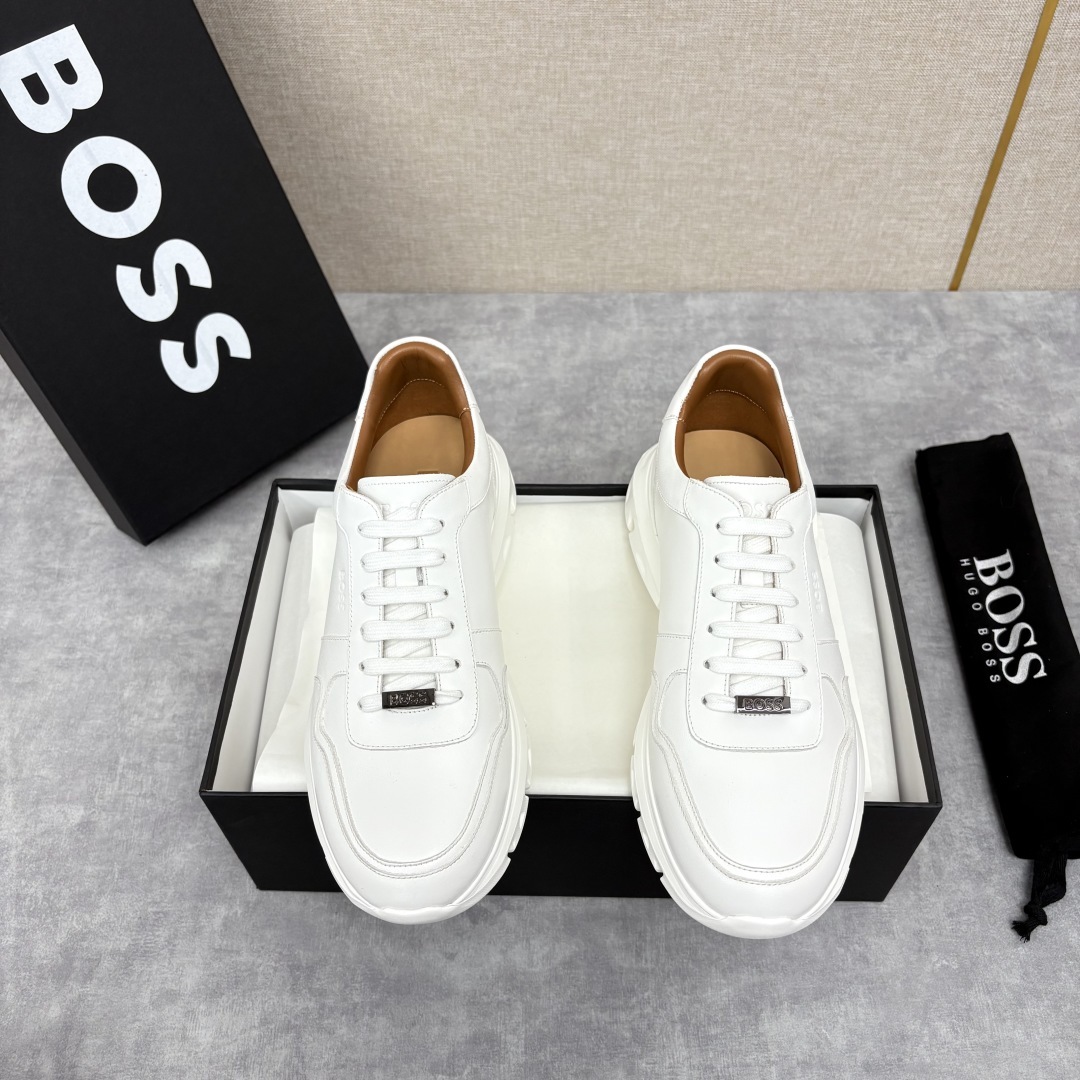 💋💍 HUGO BOSS LEATHER TRAINERS WITH RUBBER OUTSOLE 领