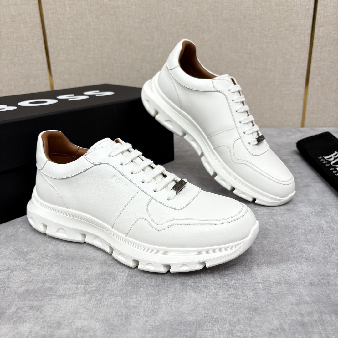 💋💍 HUGO BOSS LEATHER TRAINERS WITH RUBBER OUTSOLE 领