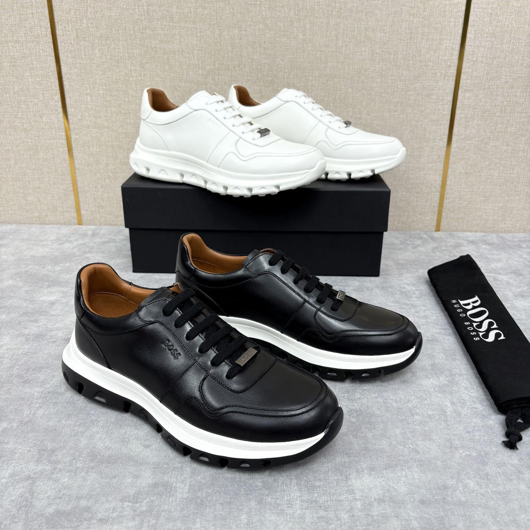 💋💍 HUGO BOSS LEATHER TRAINERS WITH RUBBER OUTSOLE 领