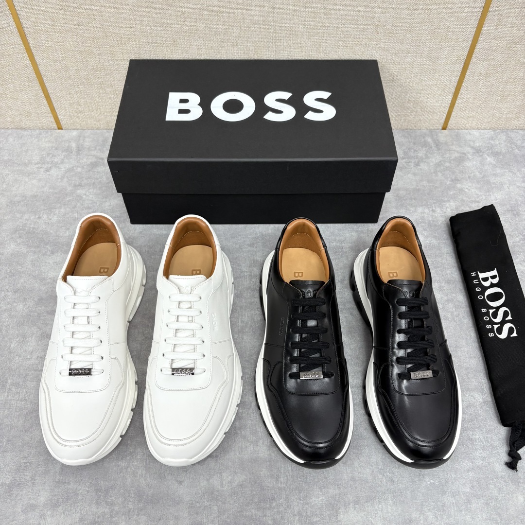 💋💍 HUGO BOSS LEATHER TRAINERS WITH RUBBER OUTSOLE 领